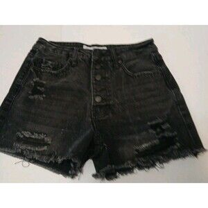YMI High Rise Dream Fit Denim Shorts Black  Button Fly Distressed Womens 5/27